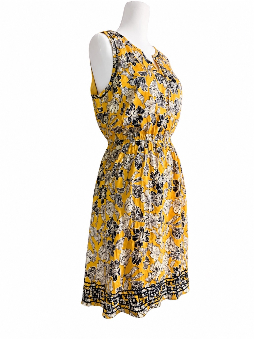 Market & Spruce Auria Embroidered Dress in yellow and navy large - Picture 4 of 13